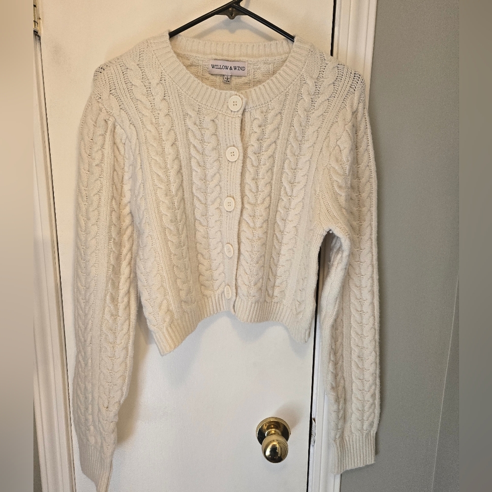 Willow And Wind Cropped Cable Knit Cardigan Cream Size Large - Picture 5 of 12